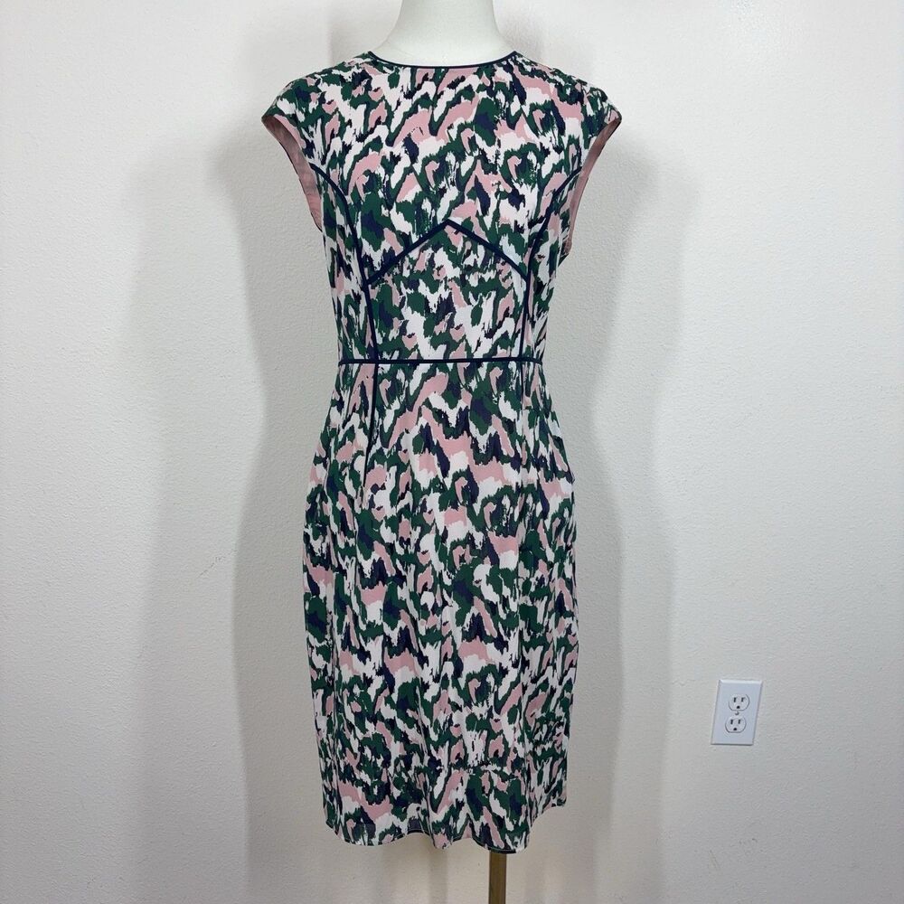Whistles Dress Womens Eight Silk Abstract Sheath Cap Sleeve Workwear Party